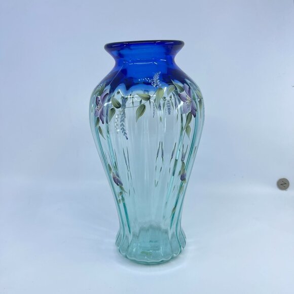 vintage fenton 1999 family series "tranquility" vase ribbed optic hand painted - Picture 4 of 8